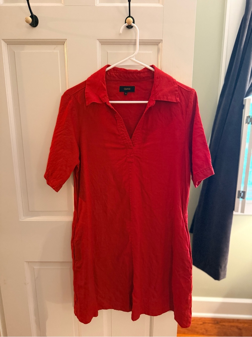 Quince Red Collared Short-Sleeve dress